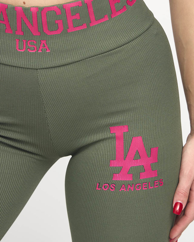 Дамски зелен рипсен клин с розови надписи - Облекло