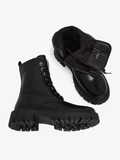 Дамски боти Luna, черни, кожени, елегантни за есента