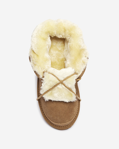 Jasnobrązowe wiązane damskie śniegowce z futerkiem Miusho - Obuwie