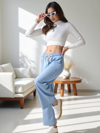 Royalfashion Жени широки спортни панталони от вискоза с циркония