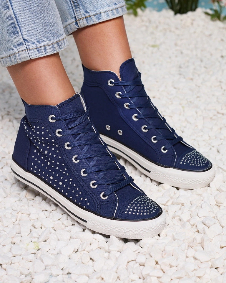 Морско сини маратонки с циркони Totulu- Footwear