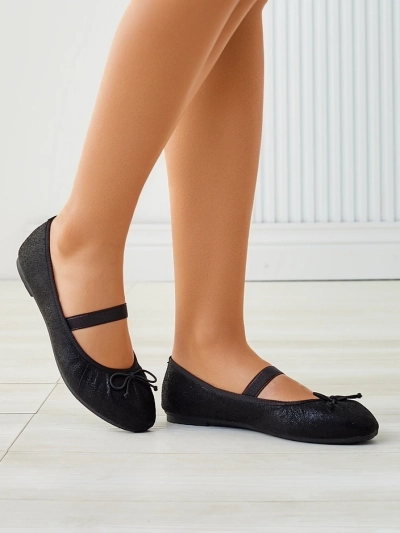 Royalfashion Блестящи дамски балетни обувки с панделка и еластична лента Safte