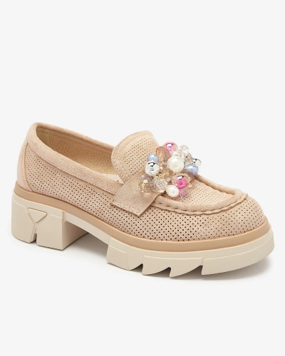 Дамски светлокафяви ажурни мокасини Peloga- Footwear