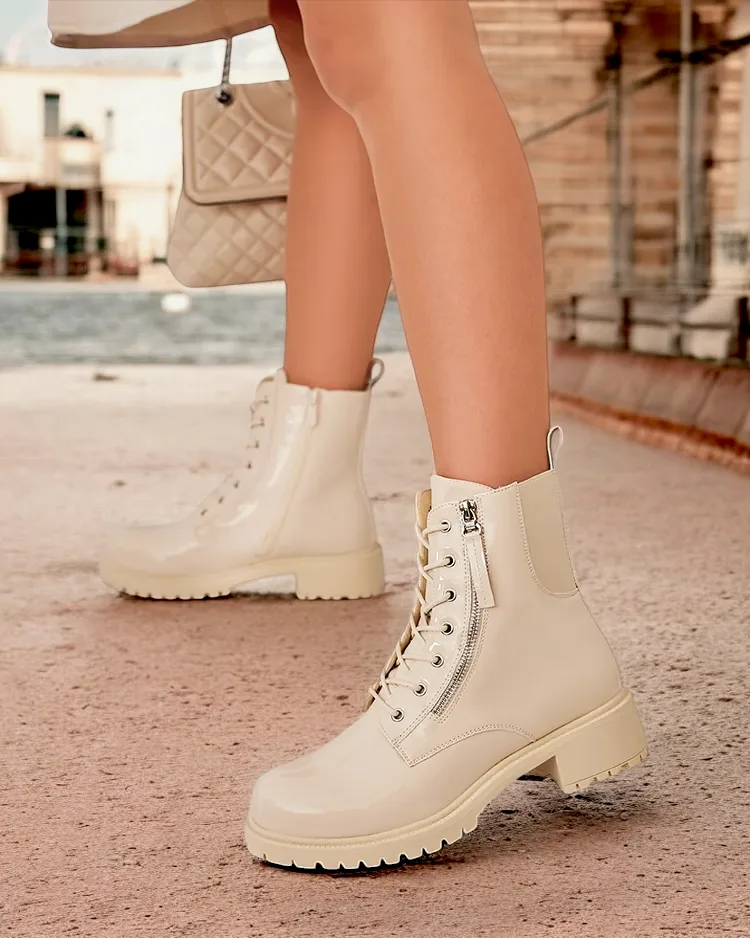 Royalfashion Бежови дамски ботуши от еко кожа Gaddaxa