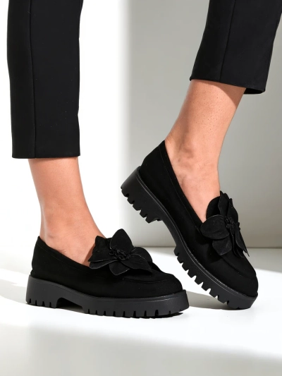 Жени мокасини Royalfashion от еко велур с цвете Floverse