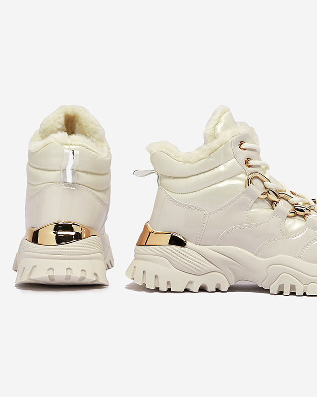 Кремави дамски зимни спортни обувки a'la trappers Mertika - Обувки