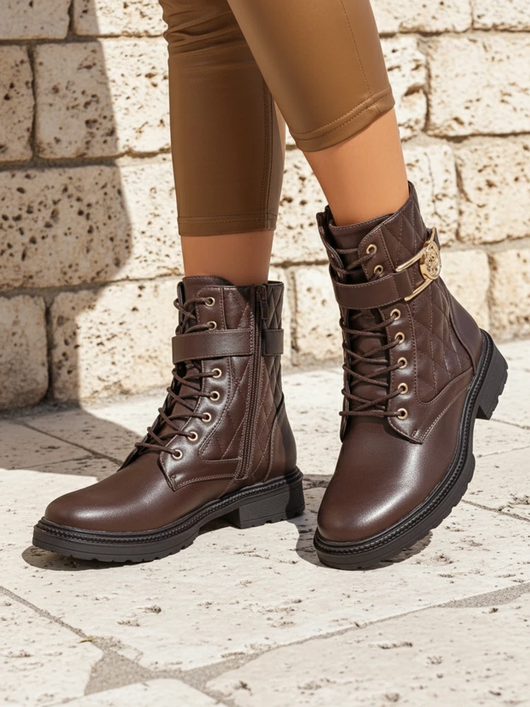 Дамски боти с ефектна капитонирана еко кожа Sable Rose