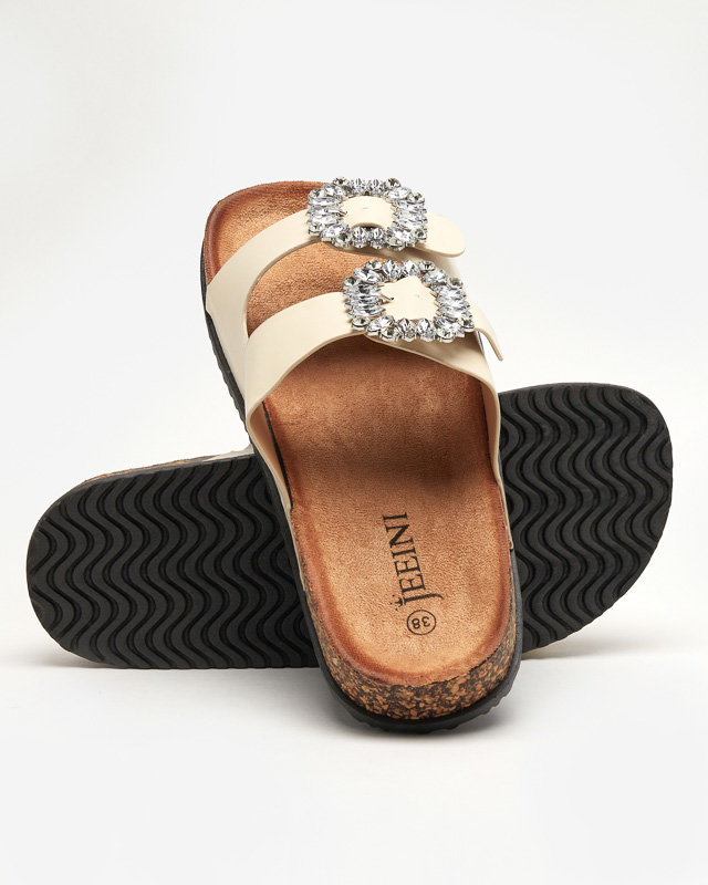 Beżowe damskie klapki z klamerkami Oterina - Obuwie