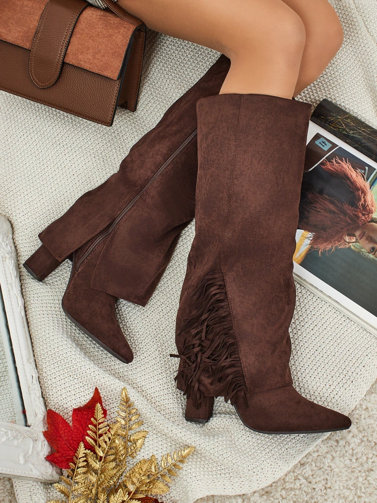 Дамски еко велурени ботуши с горна част Rimolea