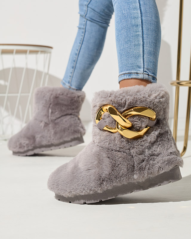 Сиви дамски ботуши за сняг с кожа Sattopa- Footwear