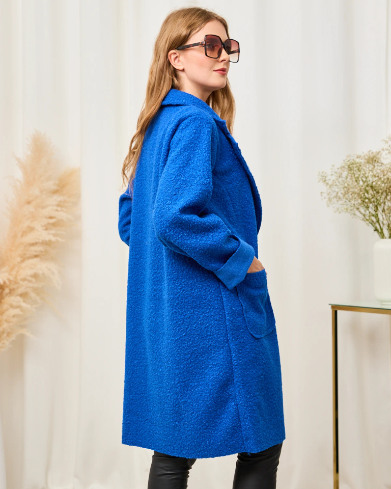 Royalfashion Дамско палто от кобалтова овча кожа