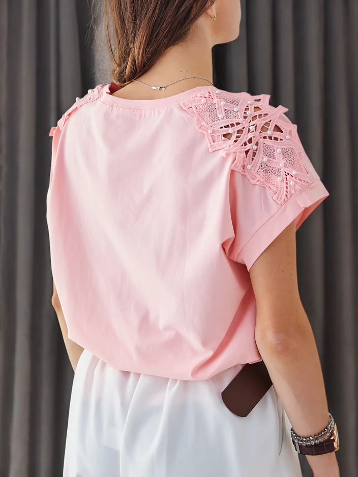 Женска памучна тениска с дантели