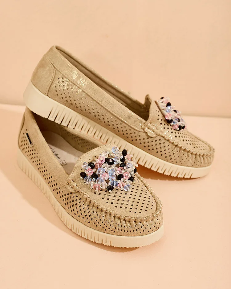 Royalfashion Дамски ажурни мокасини с мъниста Namis