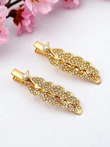 Royalfashion Фиба за коса с кристали във формата на лист Crystal Leaf