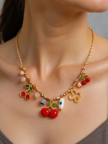 Колие Atena Charm Cherry – златни амулети черешки