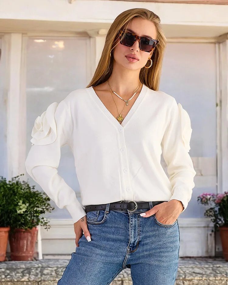 Royalfashion Дамски пуловер с разкопчани копчета