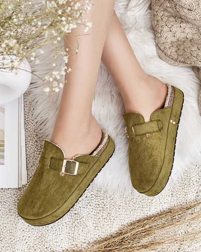 Royalfashion Дамски чехли с овча кожа и катарама Kajis