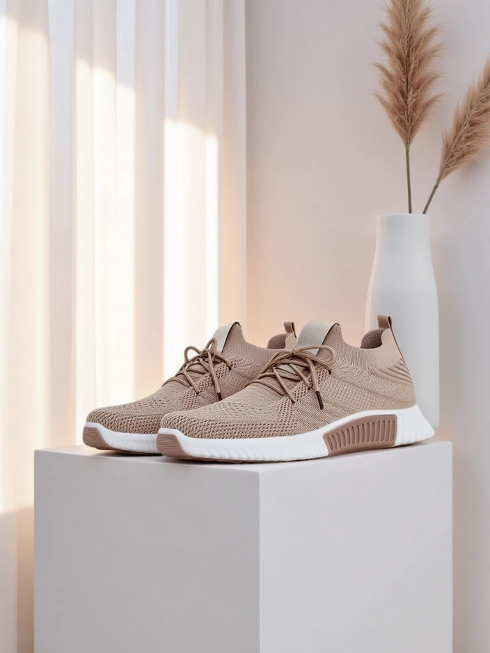 Дамски сникърси Aristea светлокафяви плосък ток плат 3 см