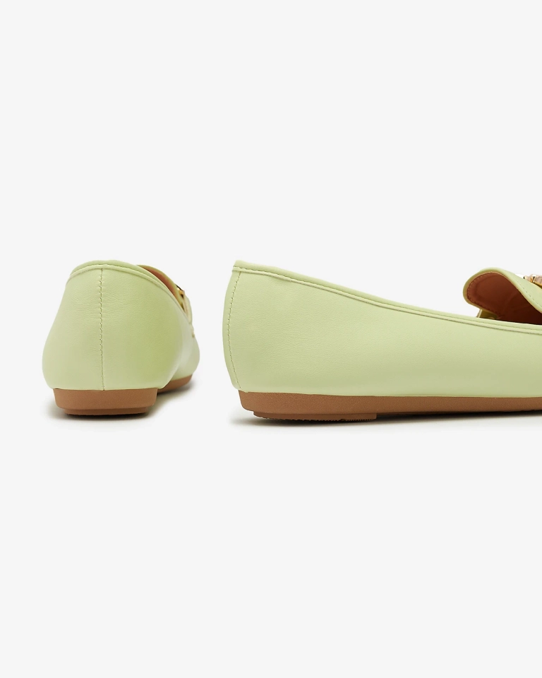 Зелени дамски мокасини от екокожа с украса Wiwet-Footwear