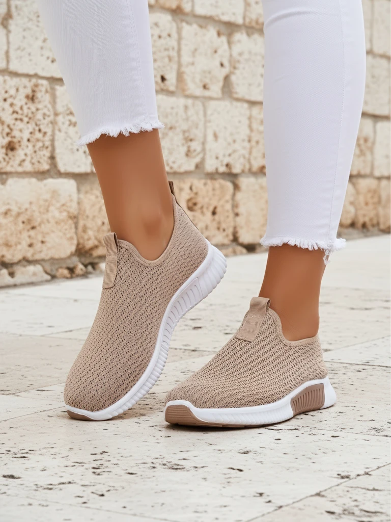 Дамски слипони Selene светлокафяви, плат, плосък ток, комфорт