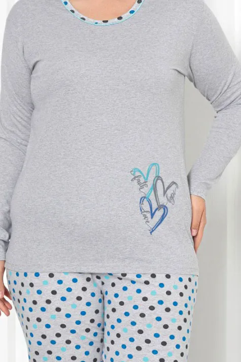 Royalfashion Жени 2-частен памучен пижамен комплект с точки ПЛЮС РАЗМЕР