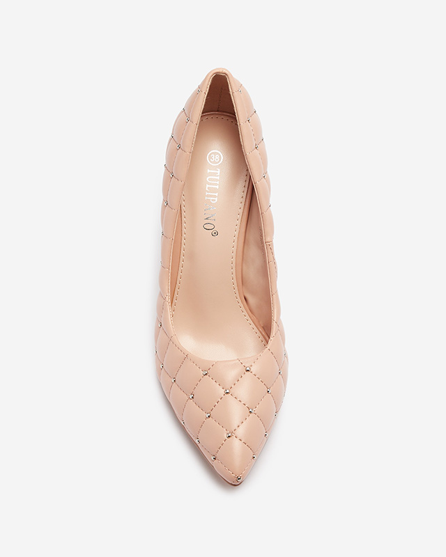 Дамски ватирани обувки на ток със заострен връх в гол цвят Mawelo- Обувки