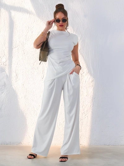 Royalfashion дамски рибешки комплект, asymmetrical без ръкави топ и разширени панталони