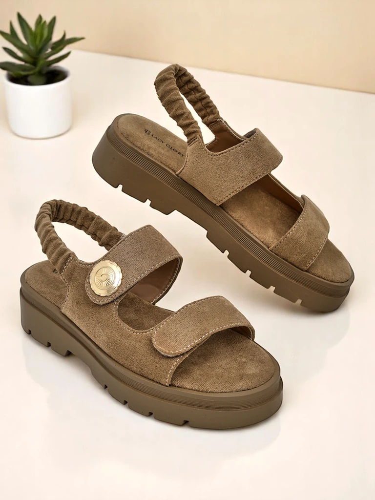 Дамски сандали Royalfashion Callisto кафяви еко кожа платформа