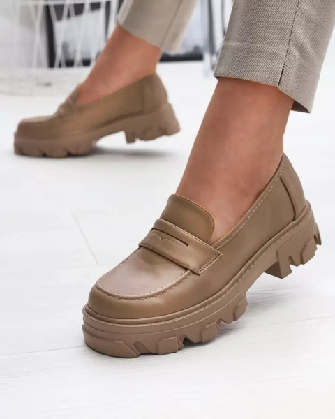 Дамски светлокафяви мокасини с масивна подметка Desika - Обувки