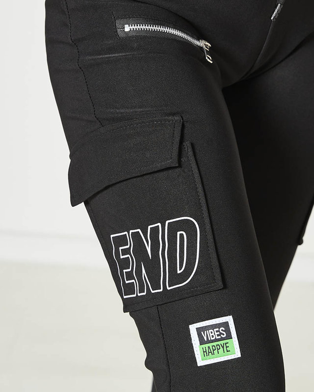 Дамски боен панталон с надпис в черно - Облекло