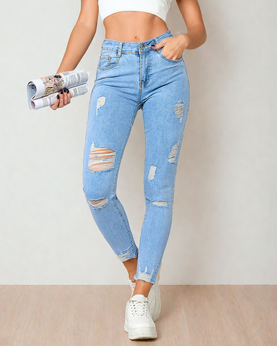 Royalfashion Дамски дънки тип "туба" с протриване