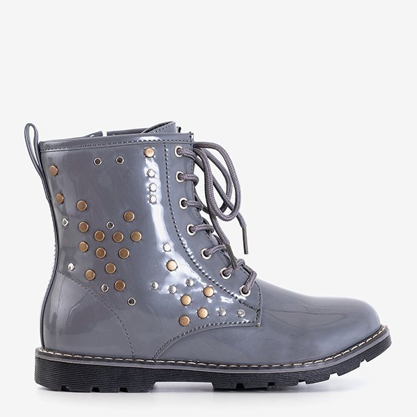 Szare dziecięce lakierowane workery Isibeal - Obuwie