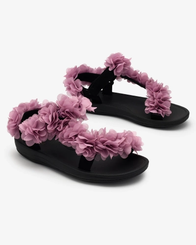 Royalfashion Тъмнорозови дамски сандали с цветя Alferroy