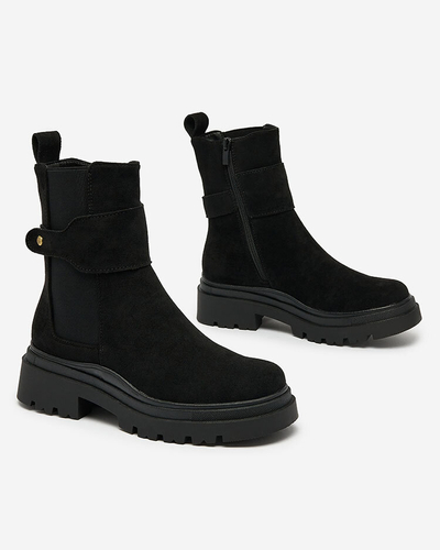 Royalfashion Черни дамски ботуши с декоративна каишка Doasa