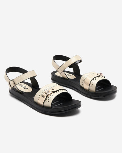 Błyszczące beżowe damskie płaskie sandały Nafi- Obuwie