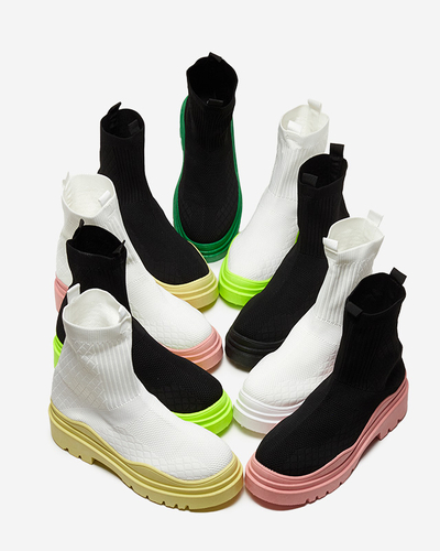 Biało-zielone botki damskie na płaskim obcasie Seritis - Obuwie