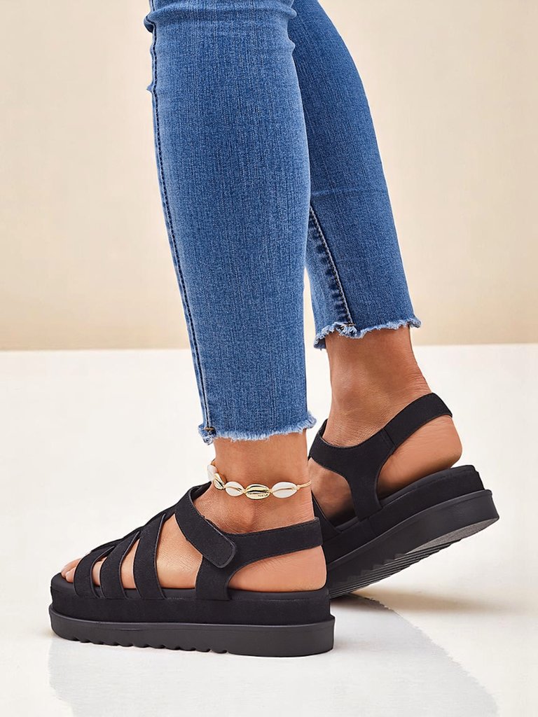 Дамски сандали Heraclea Royalfashion на платформа черни от еко кожа