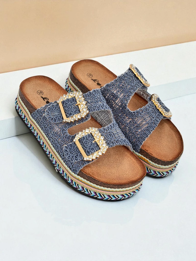 Royalfashion Дамски сандали с катарами с пайети GlamCork