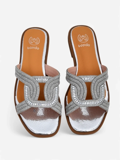 Сребърни сандали Royalfashion Ariadne - плосък ток, екологична кожа