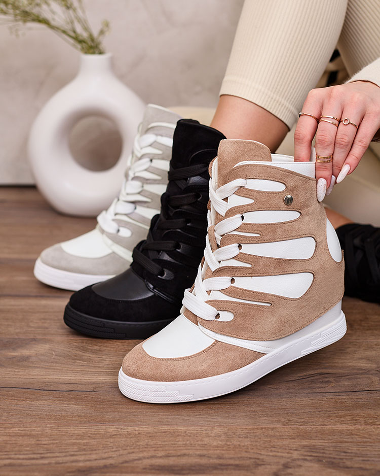 Royalfashion Светлокафяви дамски спортни ботуши Pamstinsa на токчета