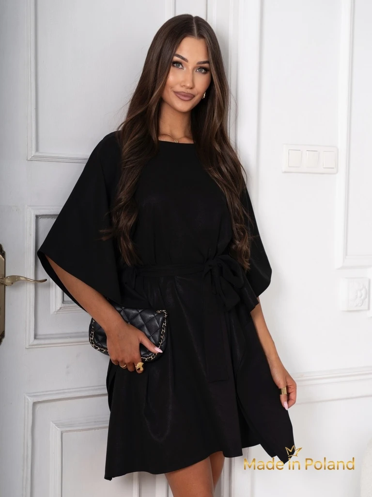 Дамска къса рокля с колан и къдрици Eviest