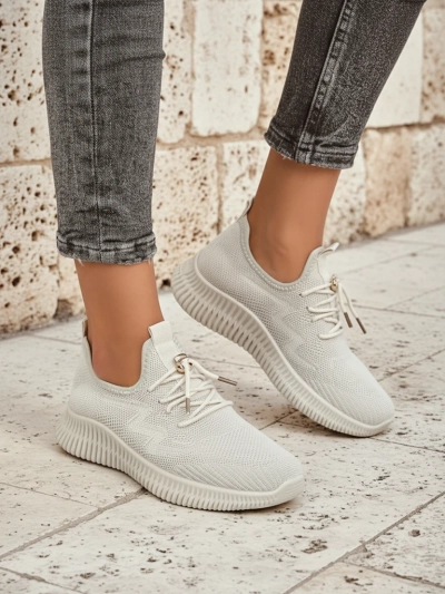 Aurelia Beige Royalfashion – Дамски бежови маратонки, плат, връзки