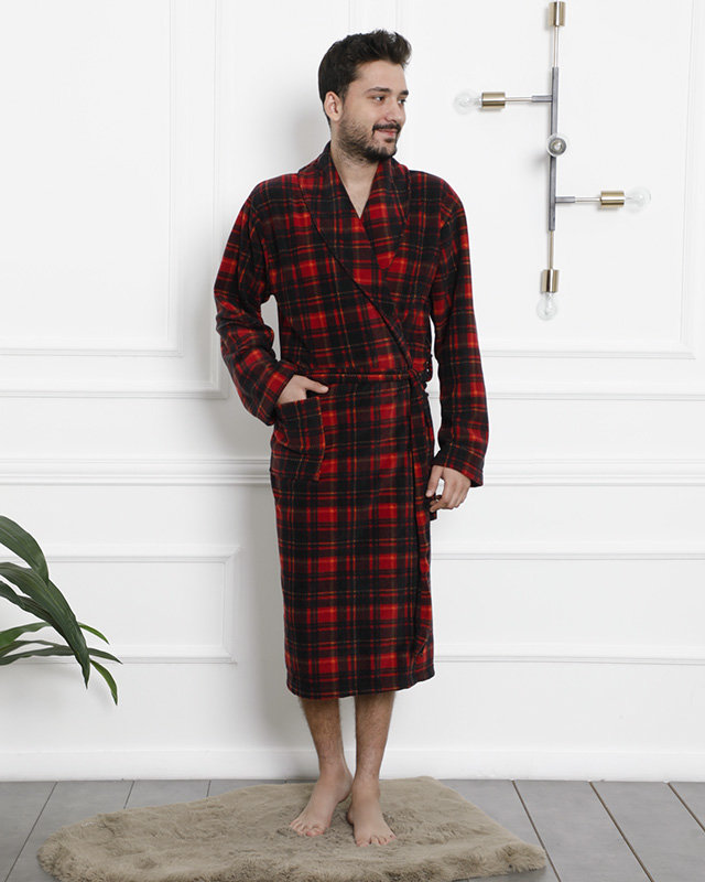 Червен и черен мъжки халат на каре - Облекло