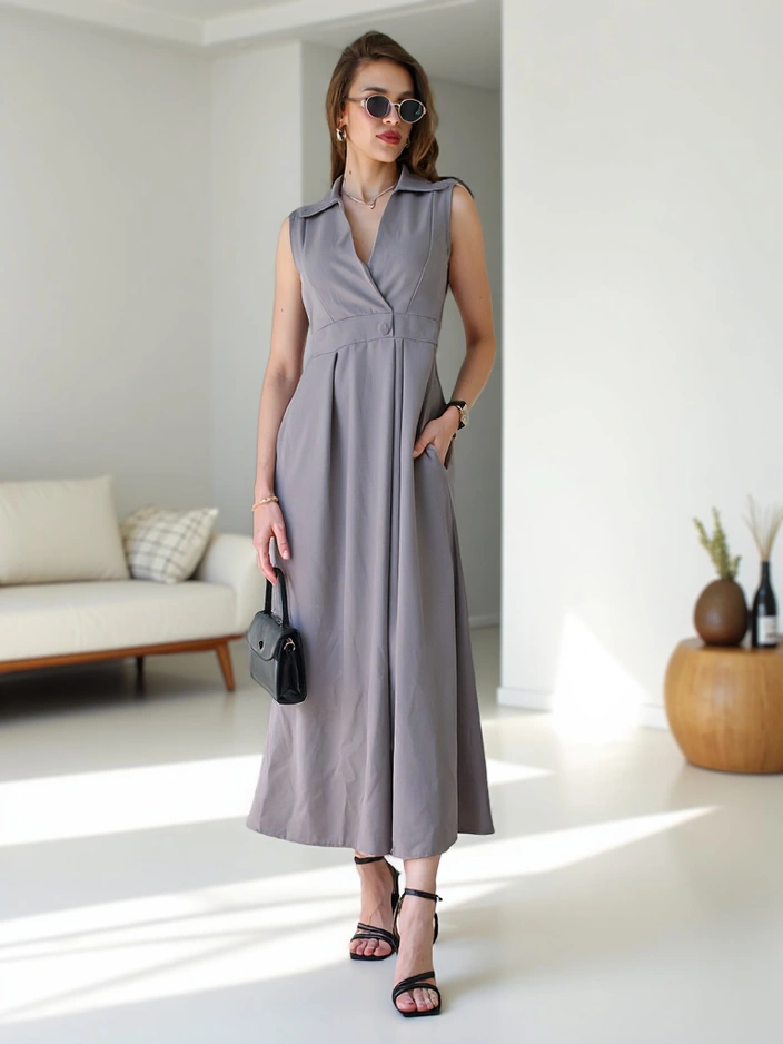 Royalfashion Дамска рокля без ръкави с облечен деколте Bizness