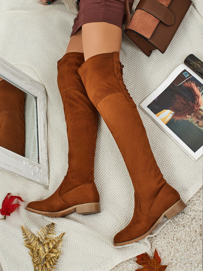 Дамски еко велурени ботуши над коляното Denvoria