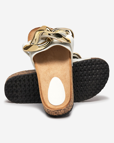 Дамски сандали Athenis Bianco Royalfashion – екологична кожа, златна верижка