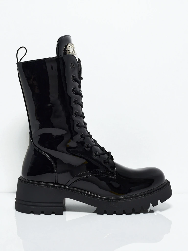 Лакирани дамски боти с връзки Emelune