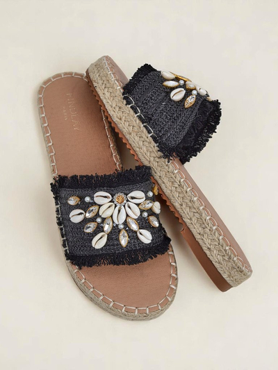 Дамски сандали Royalfashion Helena Decor черни еспадрили с мидички