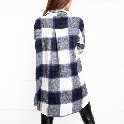 Granatowa koszula damska w kratę - Odzież