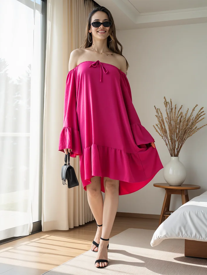 Royalfashion Женска рокля а'ла Испанска с волани, oversize